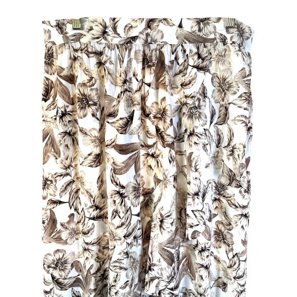 J Jill Creme Brown Floral Skirt Size Medium Hi Low Midi Faux Wrap Elastic Waist - Picture 3 of 15
